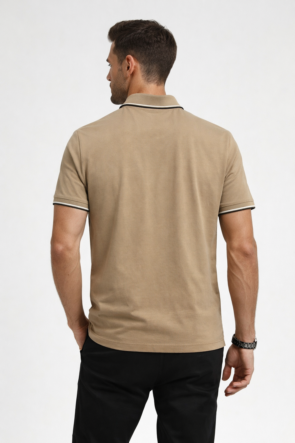Playera Polo para Hombre Casual con Cierre Stretch Antiarrugas A61415 Beige