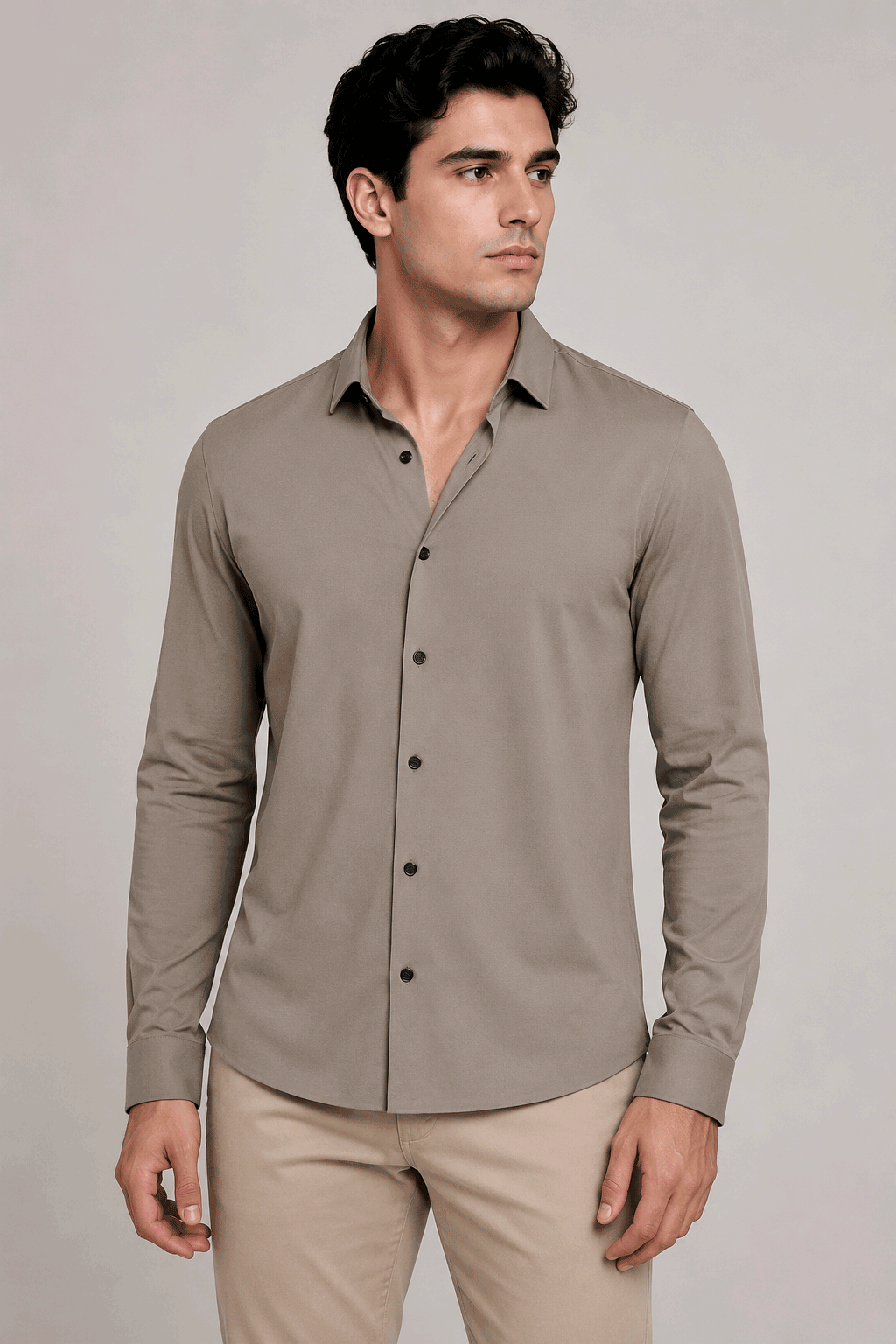 Camisas Para Hombre Super Stretch Sin Costuras B65405 Moca