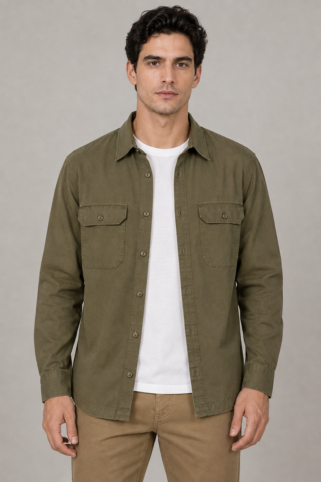 Sobrecamisas Para Hombre Chaqueta Ligera Amplia B65412 Olivo