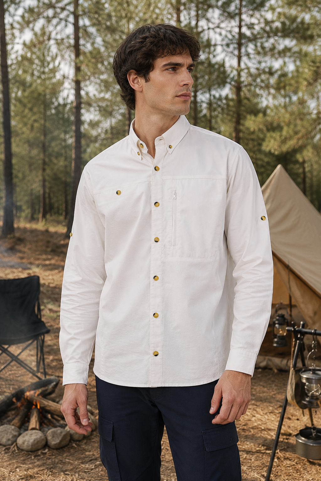 Camisas Para Hombre Outdoor Stretch Ligera B65410 Blanco