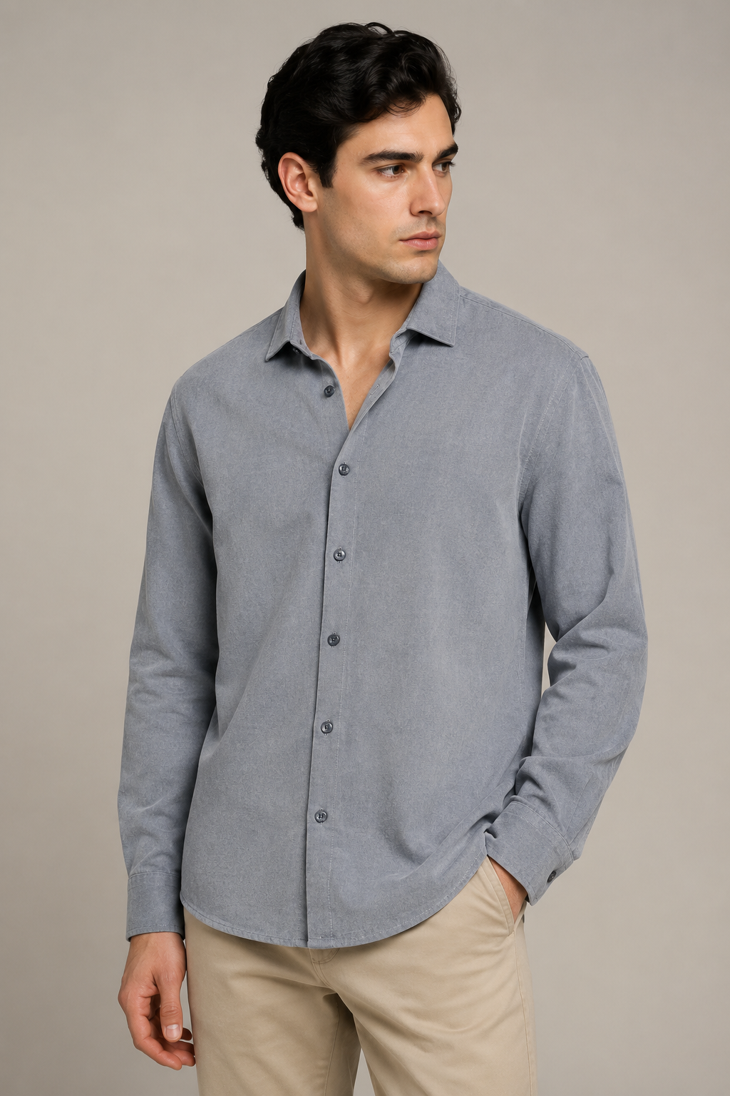 Camisas Para Hombre De Manga Larga Dyed Vintage Suave B65409 Marino