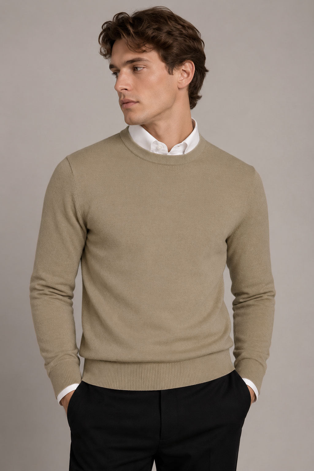 Suéteres Para Hombre Básico de Punto Fino E65301 Moca