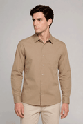 Camisas Para Hombre Manga Larga De Algodón Tacto Suave B65404 Camel