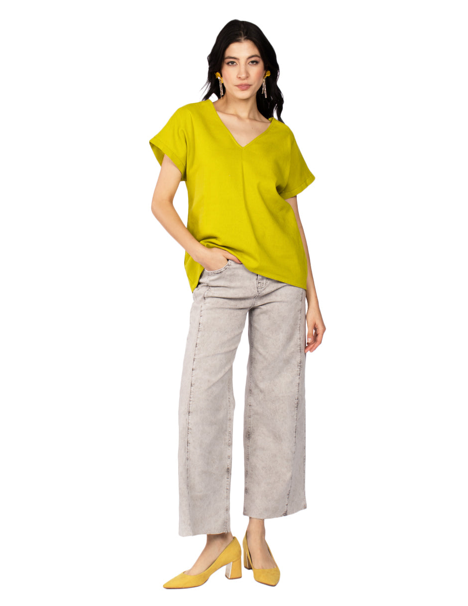 Blusas Para Mujer Tipo Lino Basico Ovesize N51154 Limon
