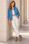 Chamarras Para Mujer Ligera Tipo Lino Q51100 Azul