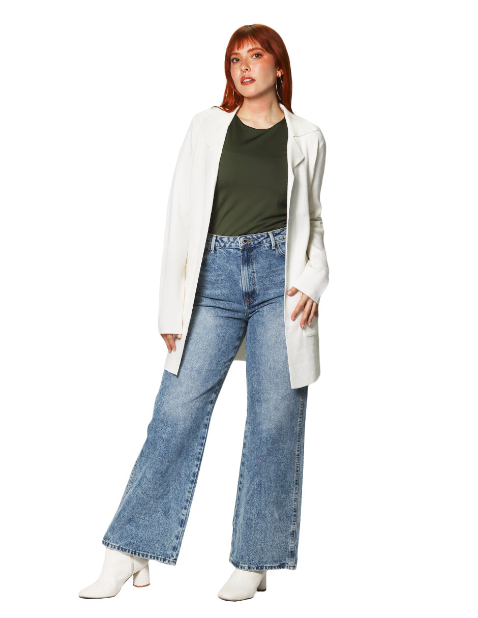 Sueteres Para Mujer Largo Abierto Tipo Gabardina O43205 Hueso