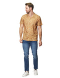 Camisas Para Hombre Bobois Moda Casuales De Manga Corta Con Estampado Cuello Abierto Relaxed Fit B41592 Ocre