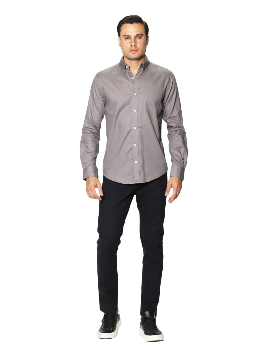 Camisas Para Hombre Manga Larga Con Textura B45200 Gris