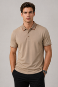 Playeras Polo Para Hombre Microperforada Super Stretch Detalles Contrastantes A65410 Camel