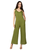 Jumpsuits Para Mujer Tipo Lino De Tirantes W51104 Olivo