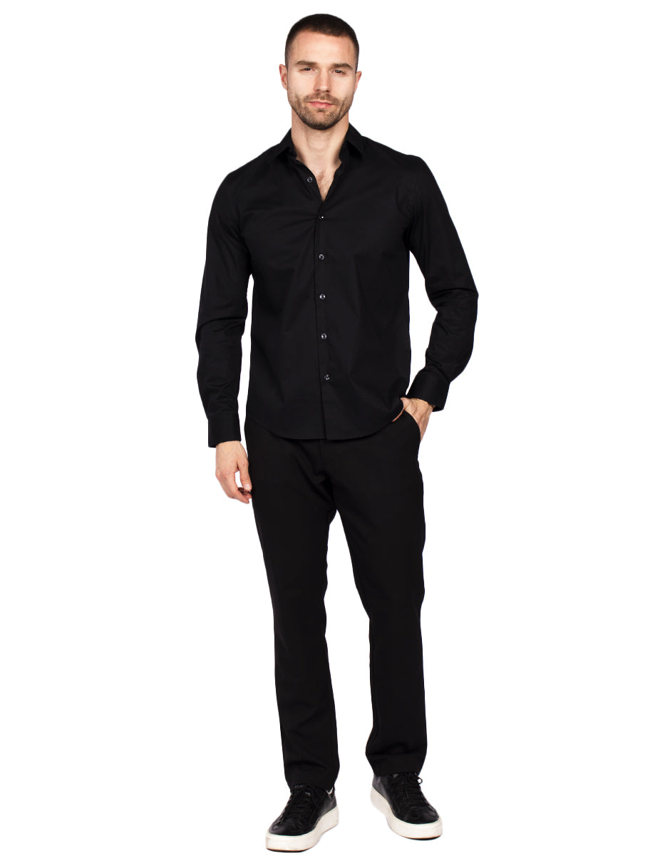 Camisas Para Hombre Manga Larga Slim Fit Negro BPOPST