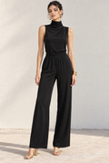 Pantalones Para Mujer De Pierna Ancha Con Cintura Elástica W63113 Negro