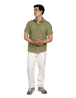 Camisas Para Hombre Tipo Lino Jacquard B51374 Olivo