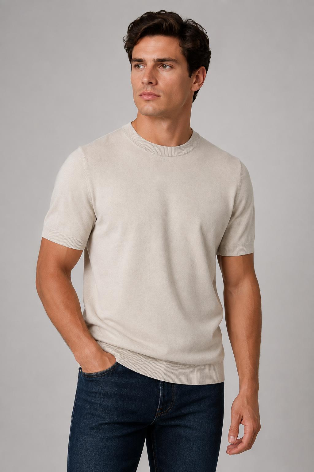 Playeras Para Hombre de Punto Cuello Redondo A61451 Beige