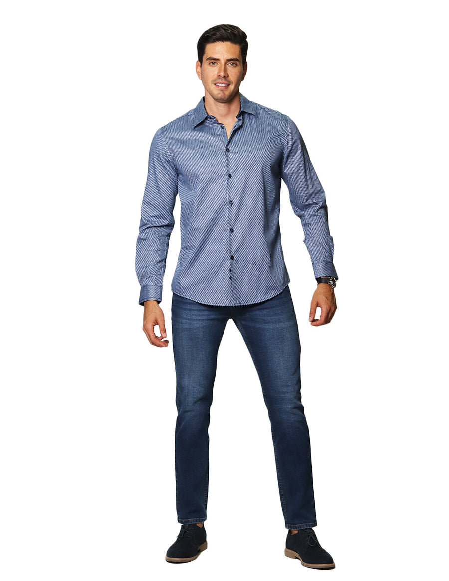 Camisas Para Hombre Bobois Moda Casuales De Manga Larga Con Estampado De Puntos Slim Fit B35304 3