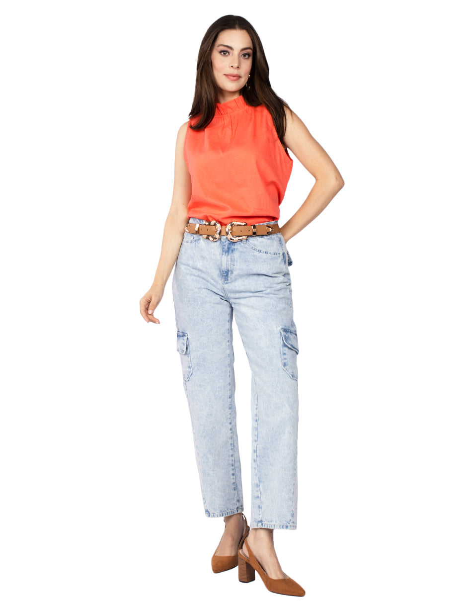 Blusas Para Mujer Tipo Lino Sin Mangas N51150 Coral