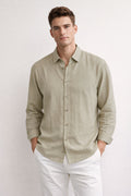 Camisa para Hombre Manga Larga Jacquard Antiarrugas B61406 Kaki