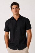 Camisas Para Hombre Manga Corta Jacquard  B61351 Negro