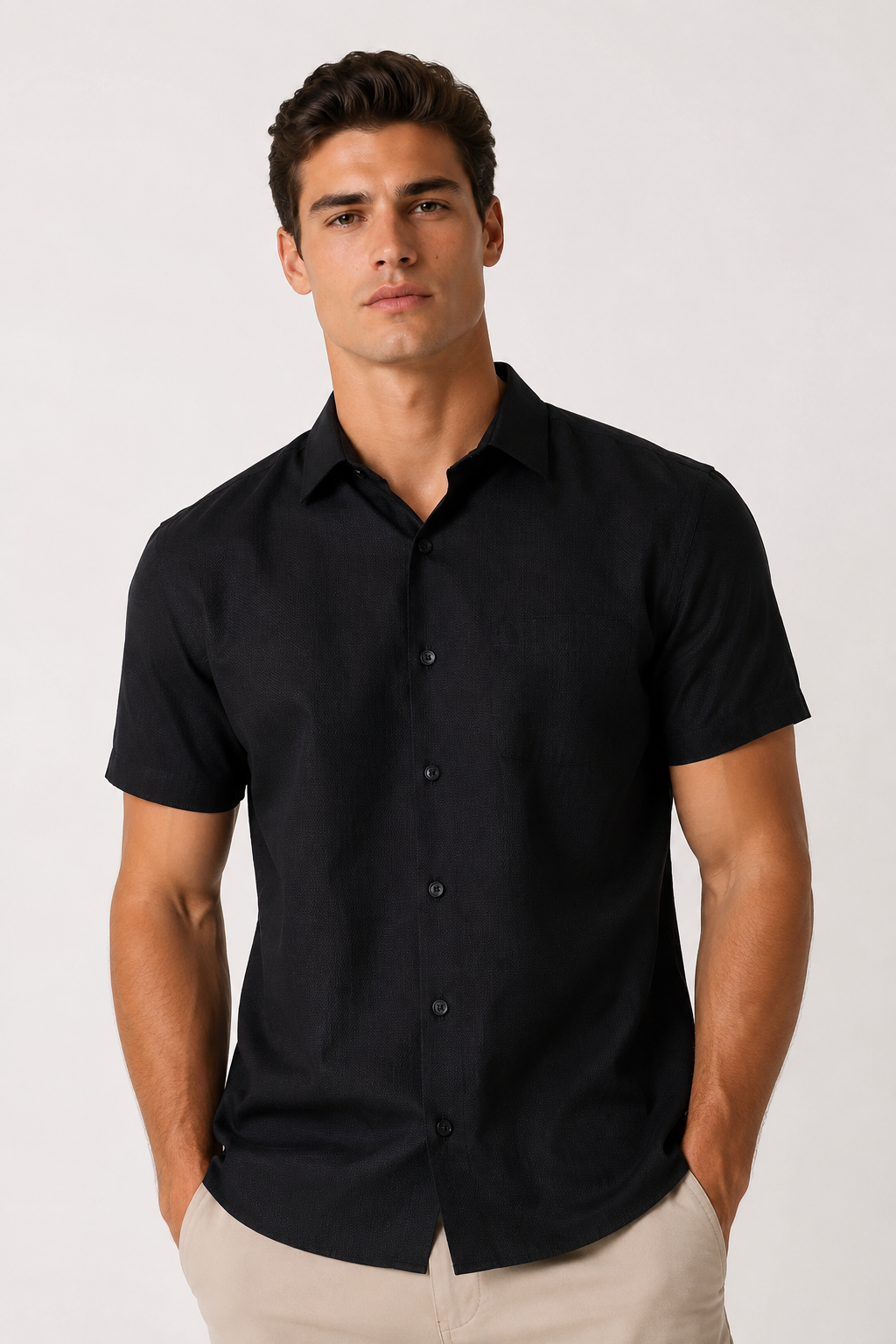 Camisas Para Hombre Manga Corta Jacquard  B61351 Negro