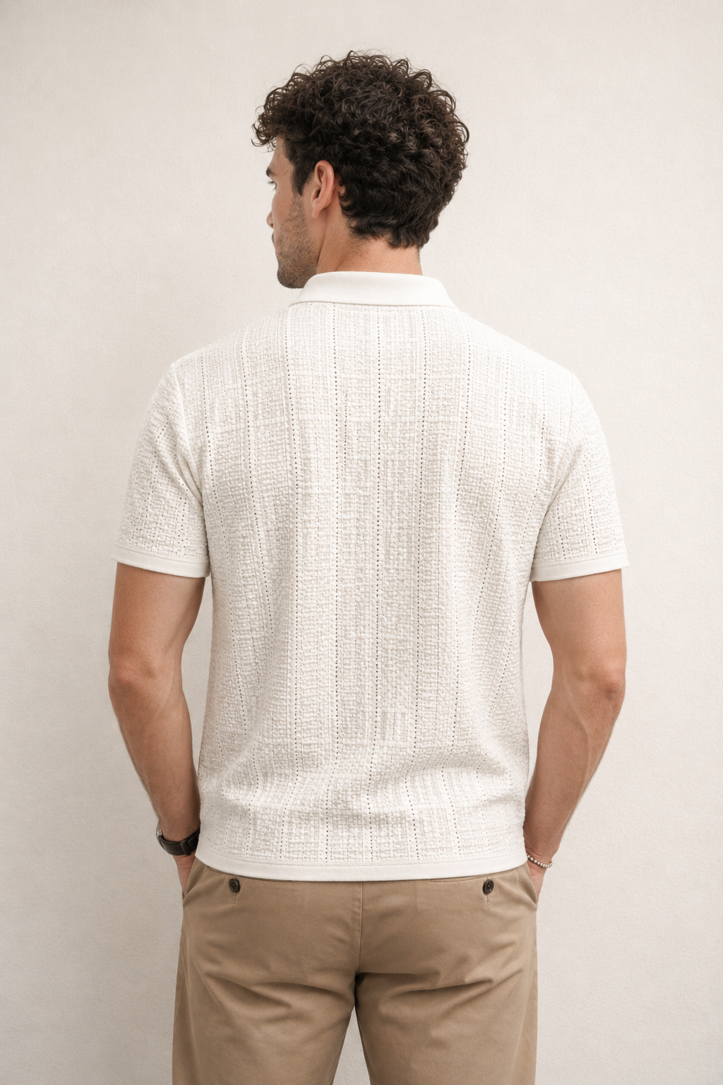 Playera Polo para Hombre Casual Jacquard Antiarrugas A61421 Hueso