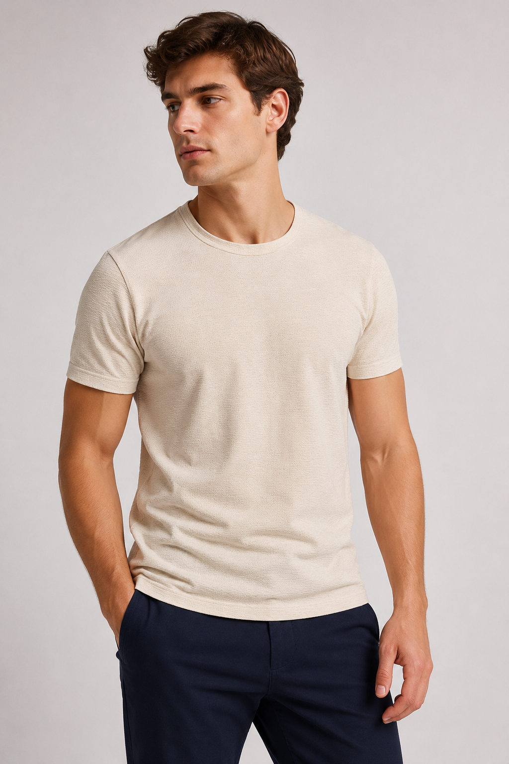 Playeras Para Hombre Cuello Redondo Con Textura A61304 Beige