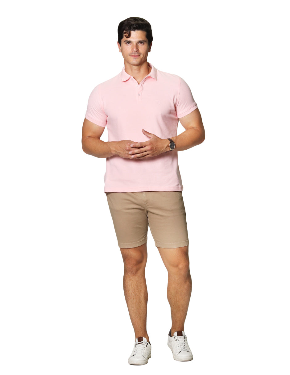 Playeras Polo Para Hombre De Manga Corta Lisa Basica Con Logo Bordado Slim Fit APOLOB Rosa