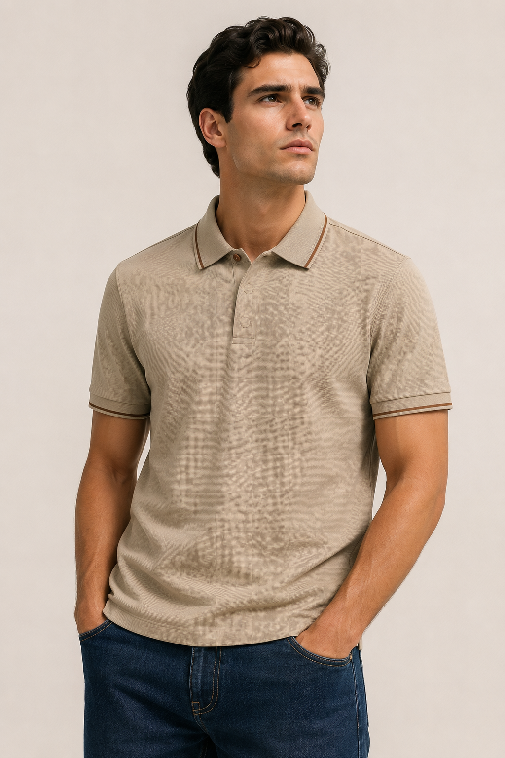 Playeras Polo Para Hombre Microperforada Super Stretch Cuello Contrastante A65408 Kaki
