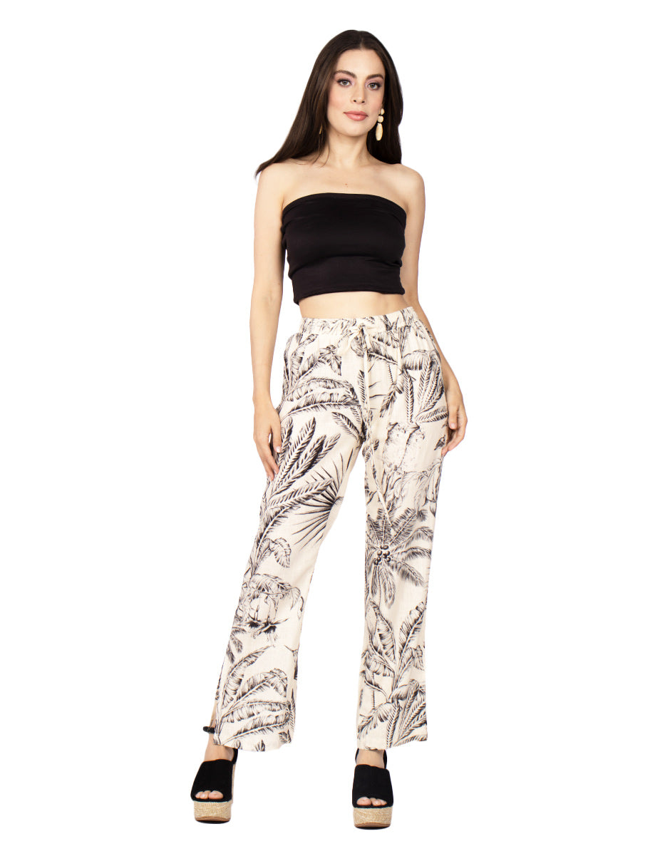 Pantalones Para Mujer Comodo Con Jareta De Tiro Alto Con Estampado Tropical W41117 Unico