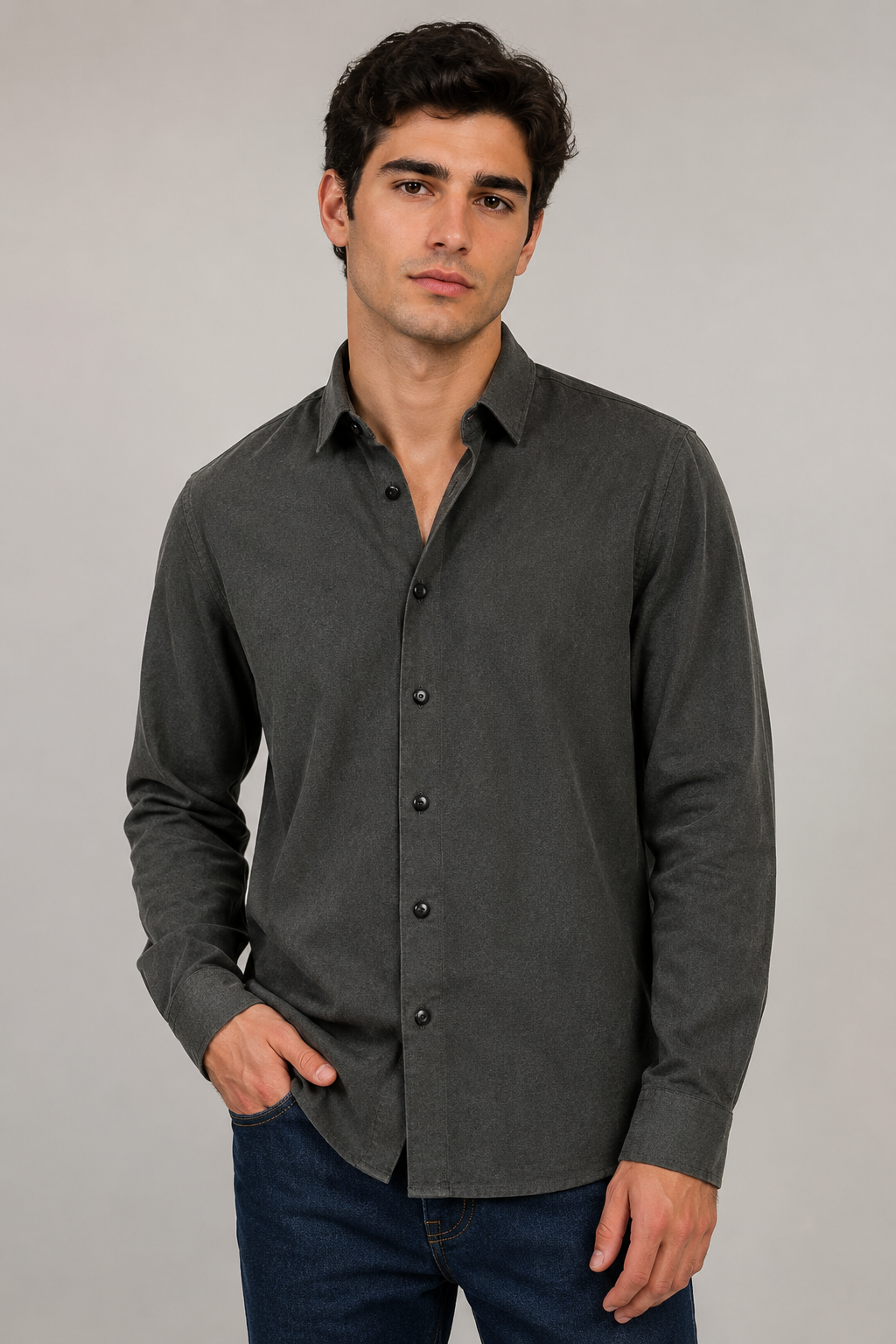Camisas Para Hombre De Manga Larga Regular Fit B65409 Negro