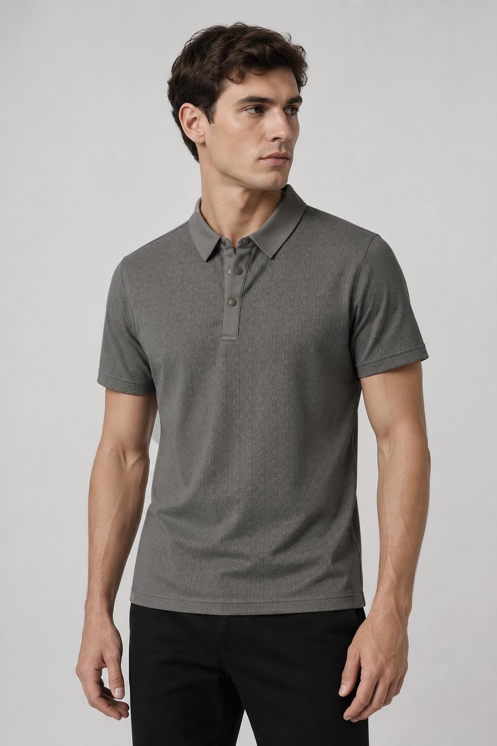 Playeras Polo Para Hombre Con Textura Geométrica Y Manga Corta A65414 Gris