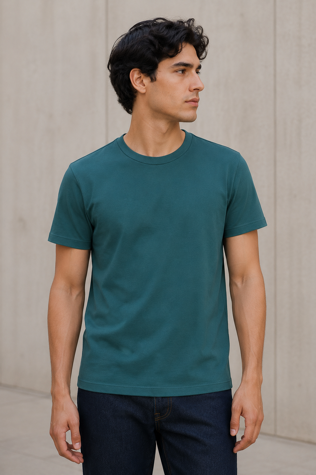 Playeras Para Hombre Básica De Cuello Redondo De Algodón A65401 Teal