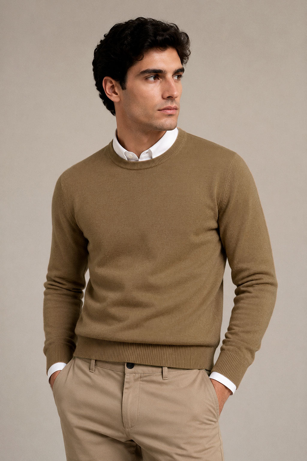 Suéteres Para Hombre Básico de Punto Fino E65301 Camel
