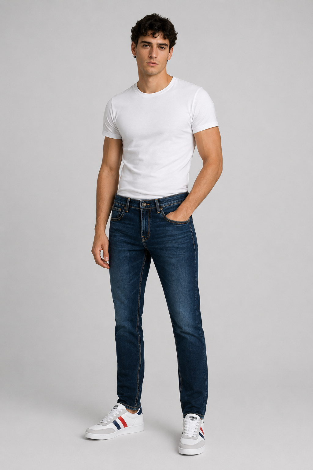 Jeans Para Hombre Mezclilla Slim Deslavado Oscuro J61108 Azul