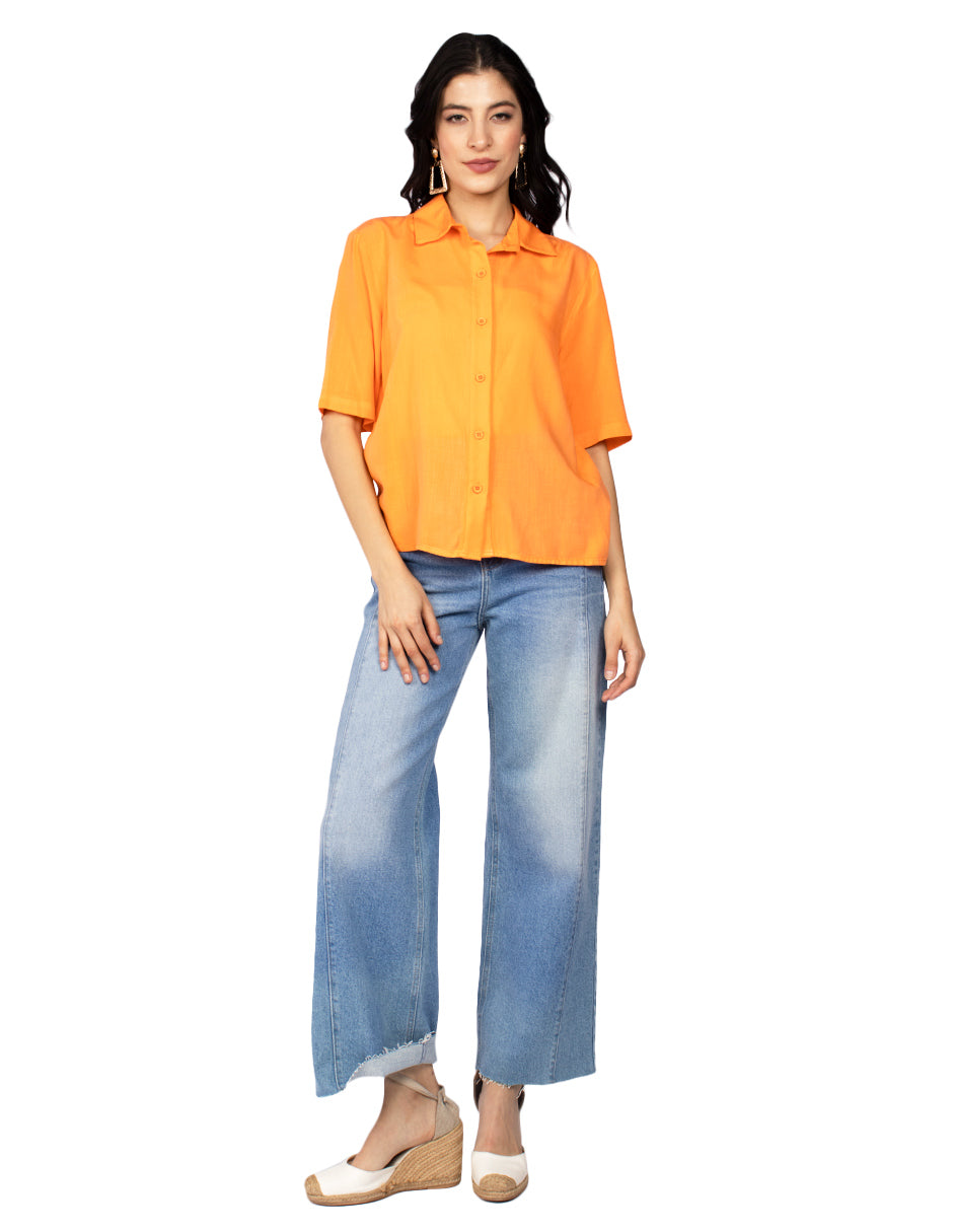 Blusas Para Mujer Camisera Fluida N51106 Naranja