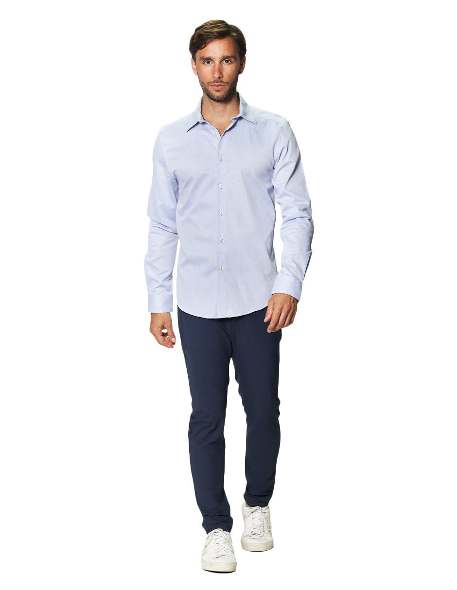 Camisas Para Hombre Manga Larga Micro Cuadros Jackard B45305 Azul