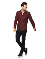 Camisas Para Hombre Manga Larga Mate Textura B45301 Vino