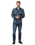 Camisas Para Hombre Manga Larga Estampada B45531 Azul