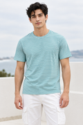 Playeras Para Hombre De Manga Corta Con Estampado De Micro Rayas A41111 Aqua