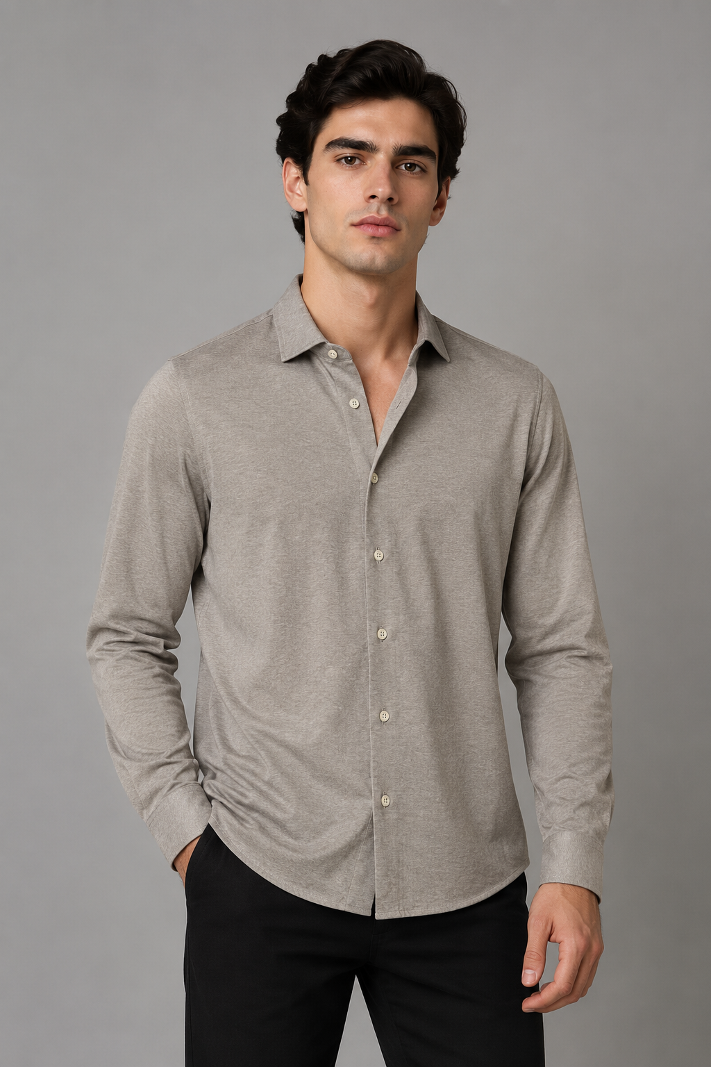 Camisas Para Hombre De Manga Larga Dyed Vintage Suave B65409 Gris