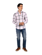 Camisas Para Hombre Manga Larga Cuadros Oxford B51129 Blanco
