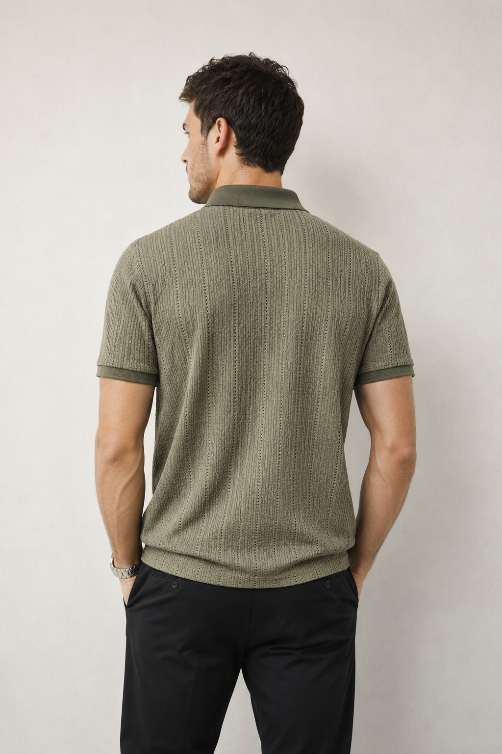 Playera Polo para Hombre Casual Jacquard Antiarrugas A61421 Olivo