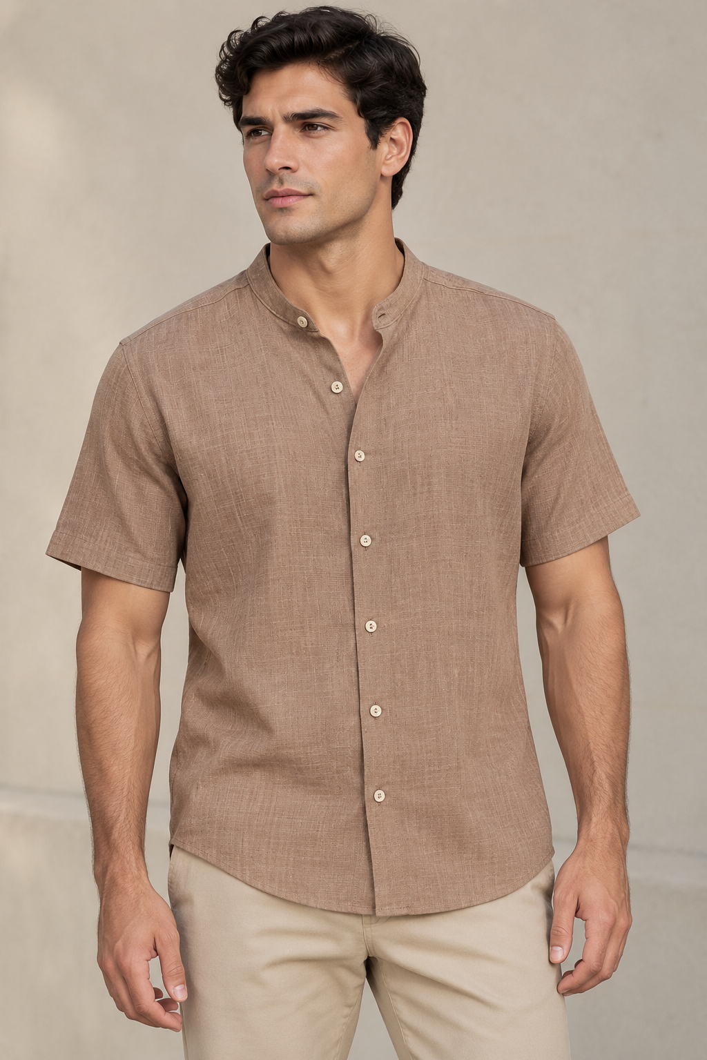 Camisas Para Hombre Tipo Lino Cuello Mao B61552 Cocoa