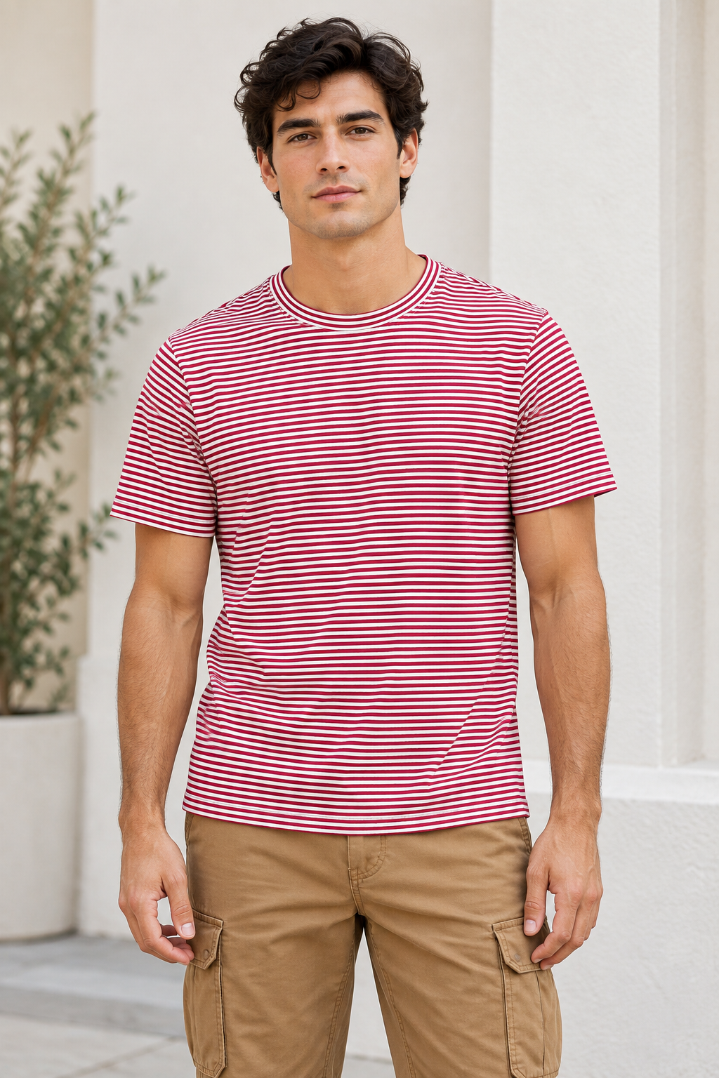 Playeras Para Hombre De Manga Corta Con Estampado De Micro Rayas A41111 Fiusha
