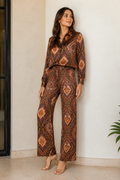 Pantalones Para Mujer Wide Leg Satinado Con Estampado Paisley W63107 Unico