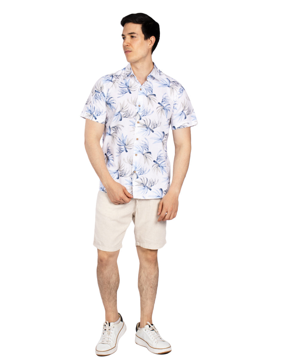 Camisas Para Hombre Estilo Lino B51366 Blanco