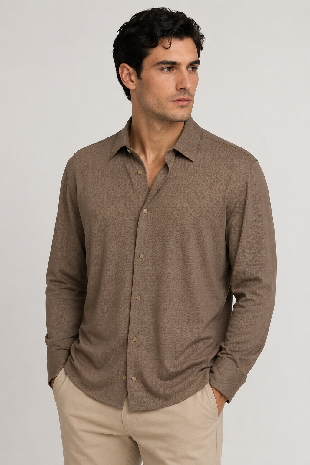 Camisas Para Hombre Super Stretch Jacquard Sin Arrugas B55404 Camel