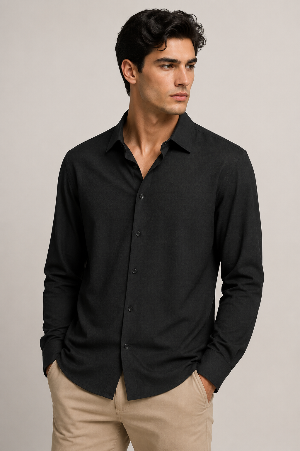 Camisas Para Hombre Super Stretch Con Textura Non Iron B55403 Negro