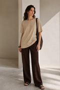 Blusas Para Mujer Asimétrica De Tela Fruncida Oversize N63115 Beige