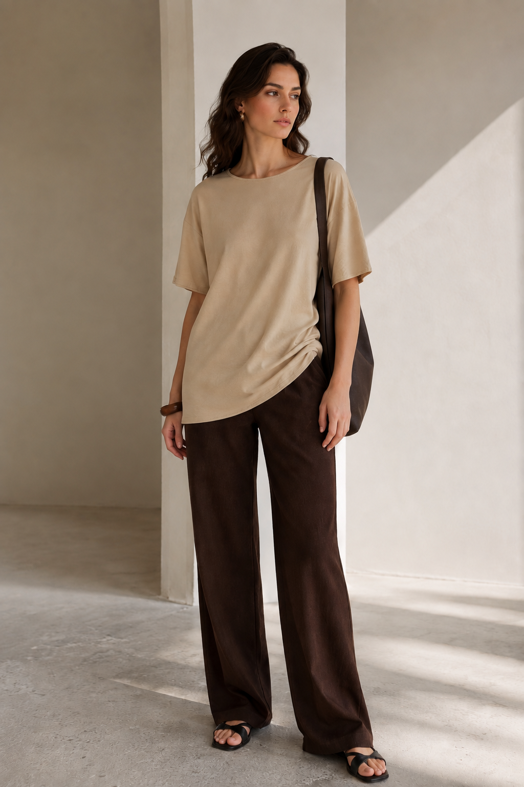 Blusas Para Mujer Asimétrica De Tela Fruncida Oversize N63115 Beige