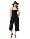 Jumpsuits Para Mujer Smok De Tirantes Tipo Lino Con Cinturon Y Botones W41136 Negro